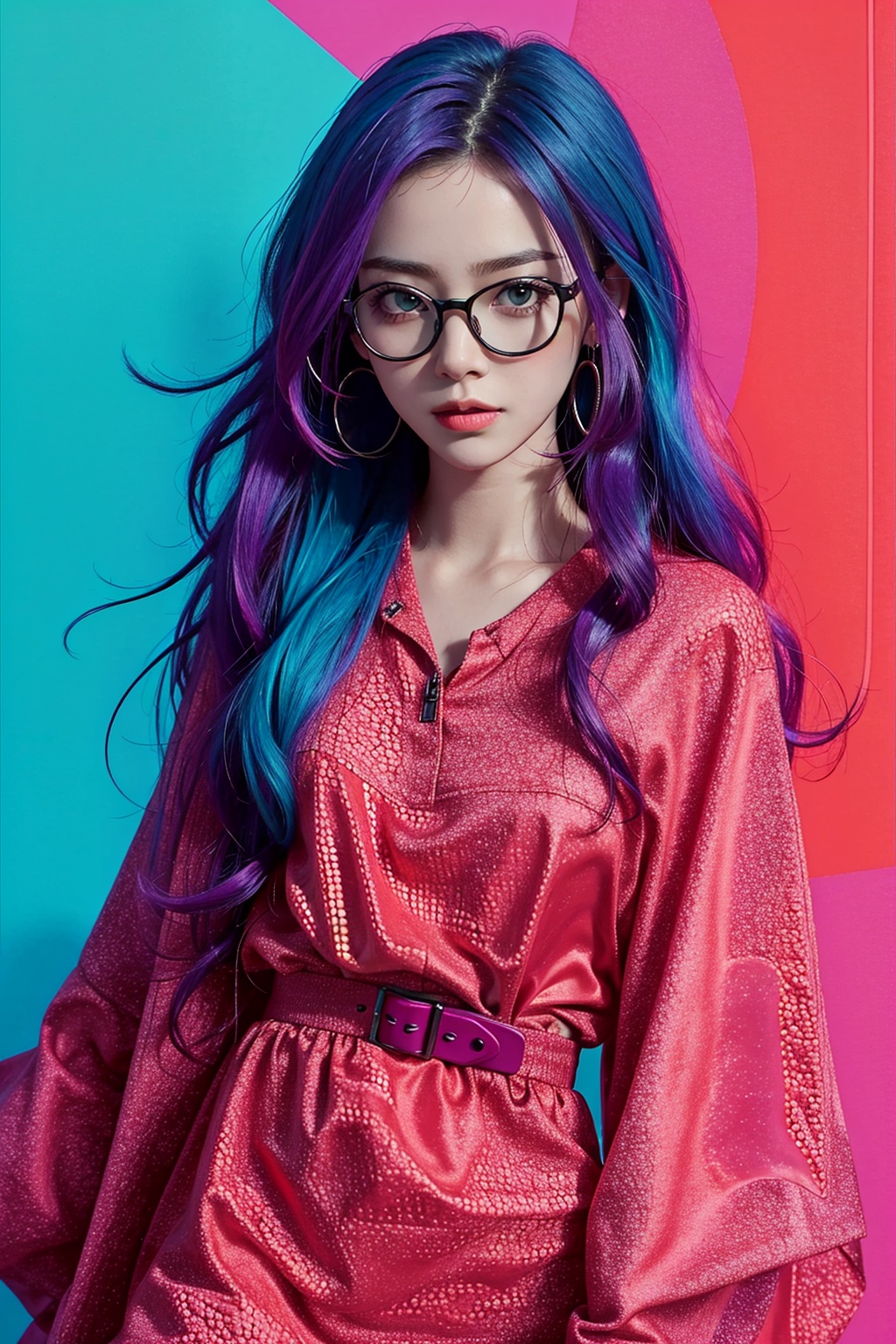  1girl, eyewear,long_hair, looking at viewer,cowboy shot, liuti,colorful hair,
