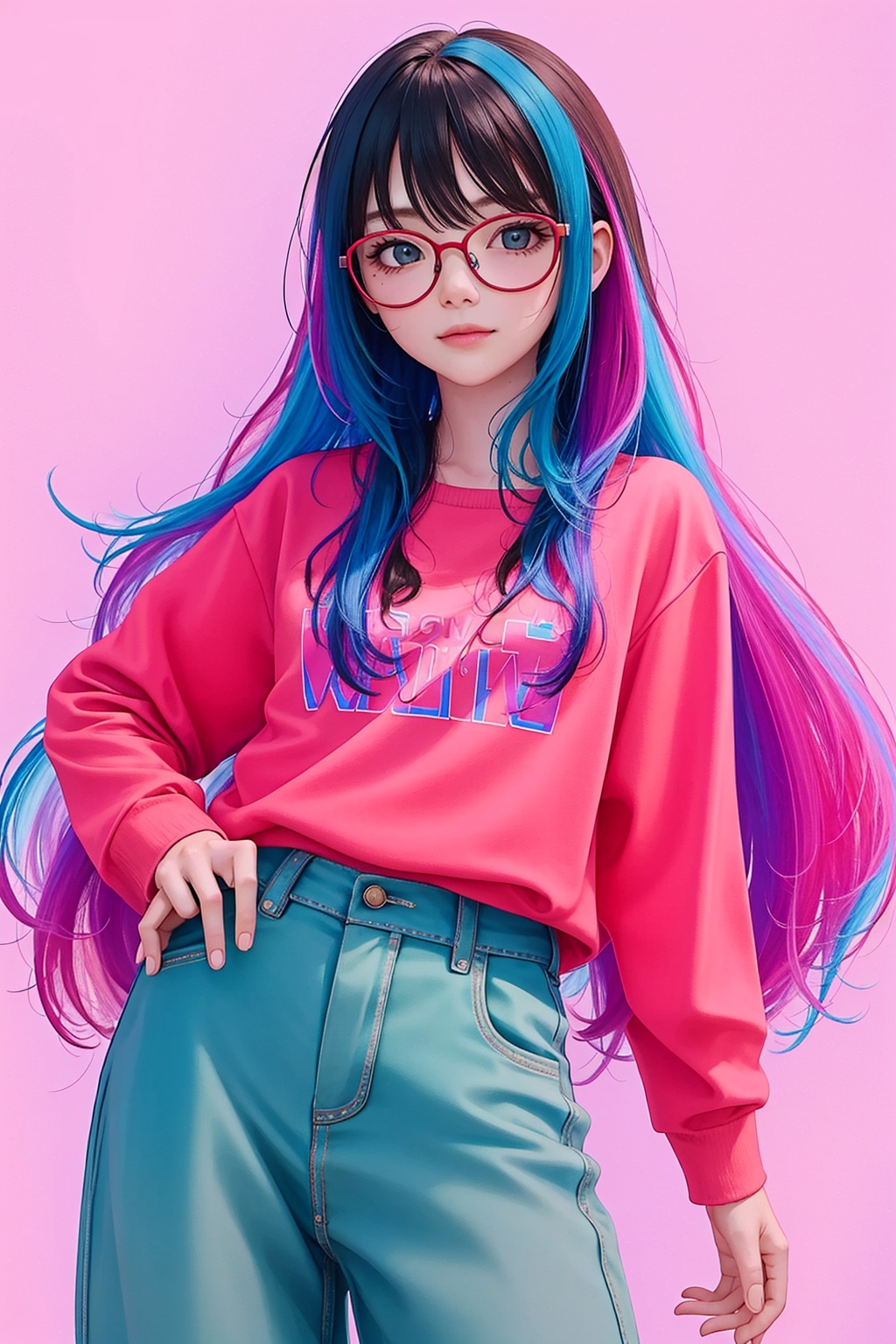  1girl, eyewear,long_hair, looking at viewer,cowboy shot, liuti,colorful hair,