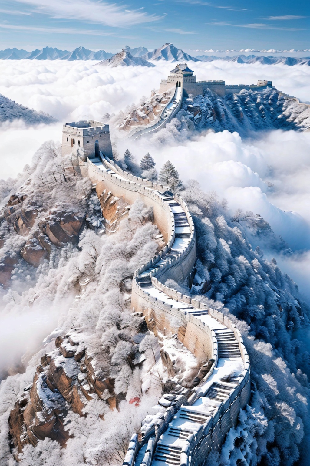  Best quality,8k,cg,arafed view of a snow covered wall with a person walking on it, great wall, the great wall, castle made of clouds, sha **, amazing wallpaper, beautiful wallpaper, castle in the clouds, high quality wallpaper, flying cloud castle, winter, a dragon made of clouds, january, by Cheng Jiasui, high-quality wallpaper, ancient chinese architecture, 1girl