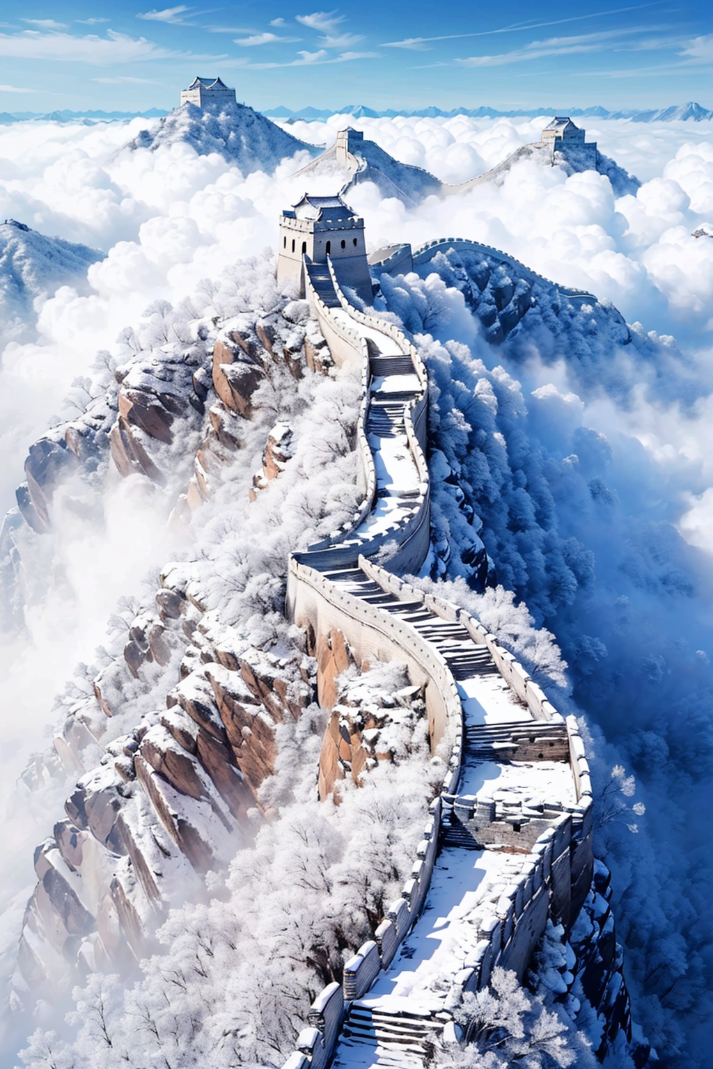  Best quality,8k,cg,arafed view of a snow covered wall with a person walking on it, great wall, the great wall, castle made of clouds, sha **, amazing wallpaper, beautiful wallpaper, castle in the clouds, high quality wallpaper, flying cloud castle, winter, a dragon made of clouds, january, by Cheng Jiasui, high-quality wallpaper, ancient chinese architecture