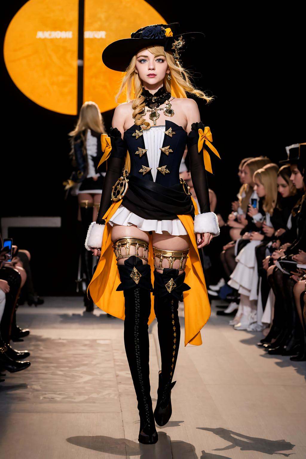 masterpiece, best quality, <lora:ts:1>,t-s,full body,<lora:navia:1>,1girl, blonde hair, solo, hat, blue eyes, long hair, gloves, drill hair, dress, thighhighs,black gloves, black headwear, thigh boots, bangs, elbow gloves, bare shoulders, parasol, boots, jewelry, flower, twin drills, 