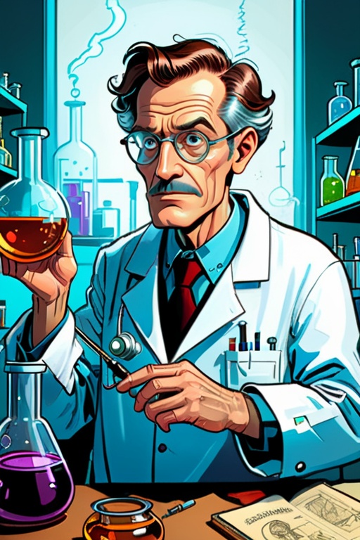 comic book art,  (a scientist in a laboratory),  Line work on Tensor.Art