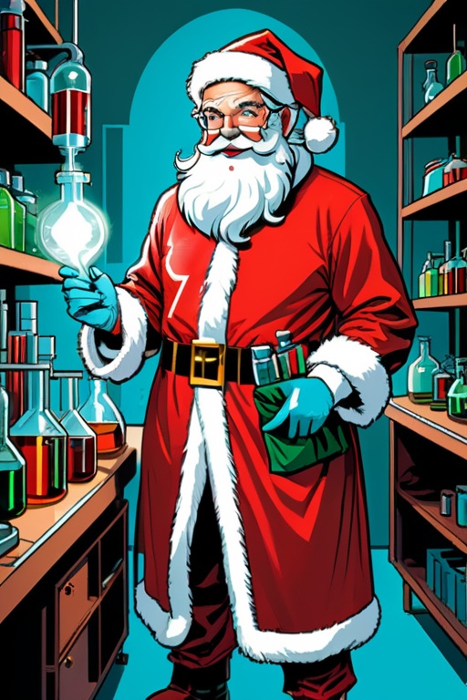 comic book art,  (a scientist dressed as Santa Claus),  in a laboratory on Tensor.Art
