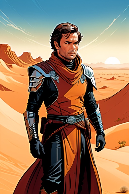 comic book art,  (a Fremen on Arrakis,  in the desert) on Tensor.Art