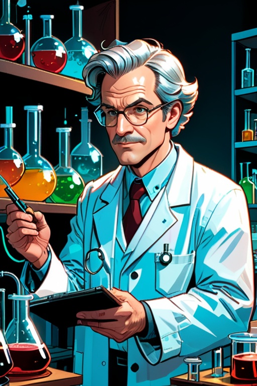 comic book art,  (a scientist in a laboratory),  Line work on Tensor.Art