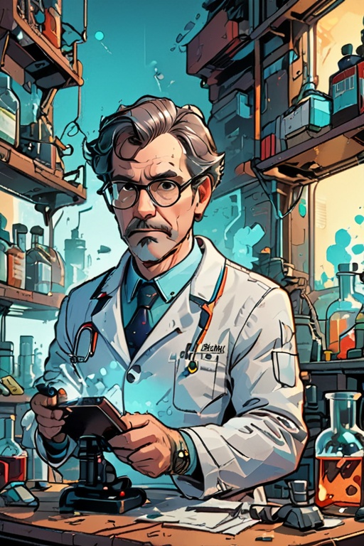 comic book art,  (a scientist in a laboratory),  Line work on Tensor.Art