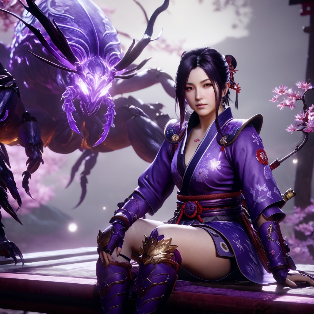 1girl,  sitting next to a purple spider,  niohxlguardiansprt on Tensor.Art