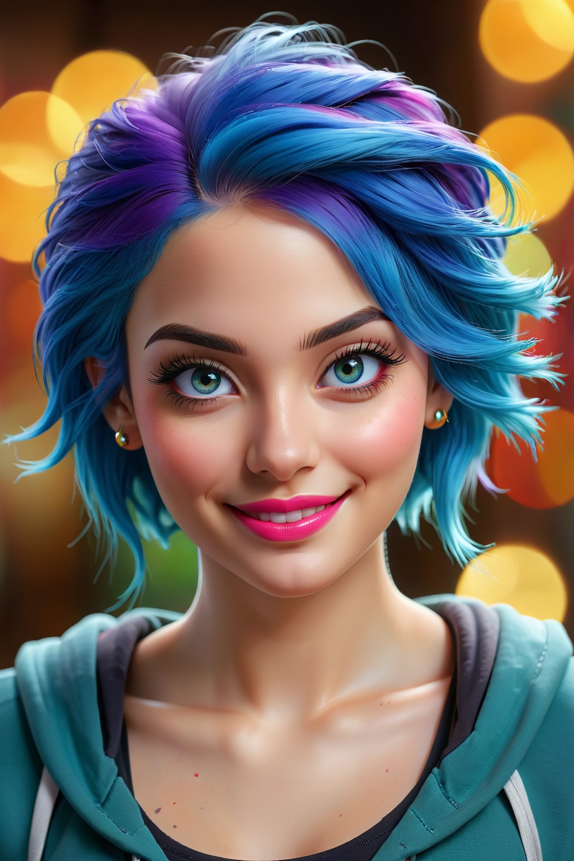woman,  smiling,  blue hair on Tensor.Art