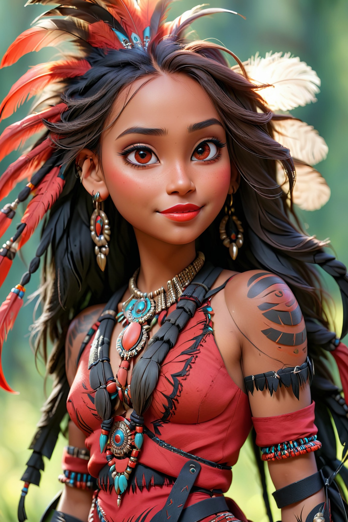 ultra-detailed,  indigenous girl,  red black harness on Tensor.Art