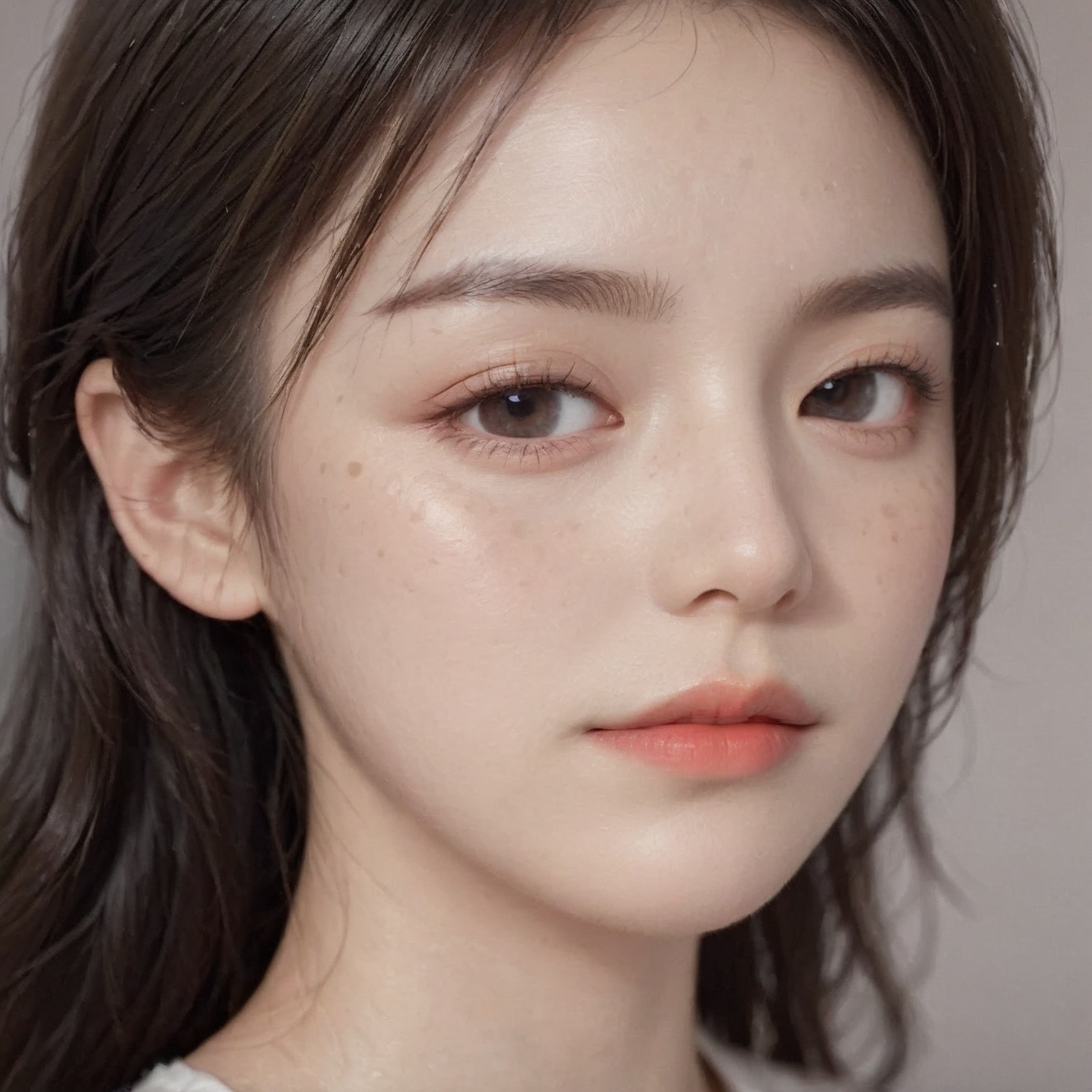 RAW photo,portrait of a beautiful woman wearing a red shirt (high detailed skin:1.2),8k uhd,dslr,soft lighting,high quality,film grain,Fujifilm XT3,upper body,cute face,eye level,focus on eyes,dappled light on face,pale skin,no make-up,detailed face and eyes,natural skin texture,highly detailed skin,textured skin,skin pores,[[[oiled shiny skin]]],skin blemish,imperfect skin,intricate skin details,visible skin detail,detailed skin texture,subsurface scattering,blush,few freckles,few moles,goosebumps,minor skin imperfections,skin pores,[[[wrinkles]]],vitiligo spots,whiteheads,blackhead,white pimples,red pimples,beauty spot,[[[[skin fuzz]]]],remarkable detailed pupils,detailed iris,very thin eyebrows,