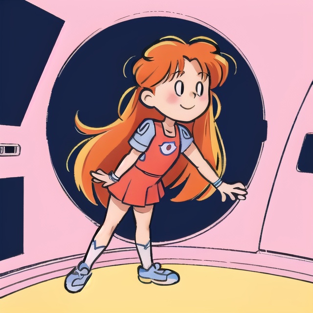 rchibi,  Anime illustration of smiling happy Asuka Langley Soryu from Neon Genesis Evangelion,  inside the LAB on Tensor.Art