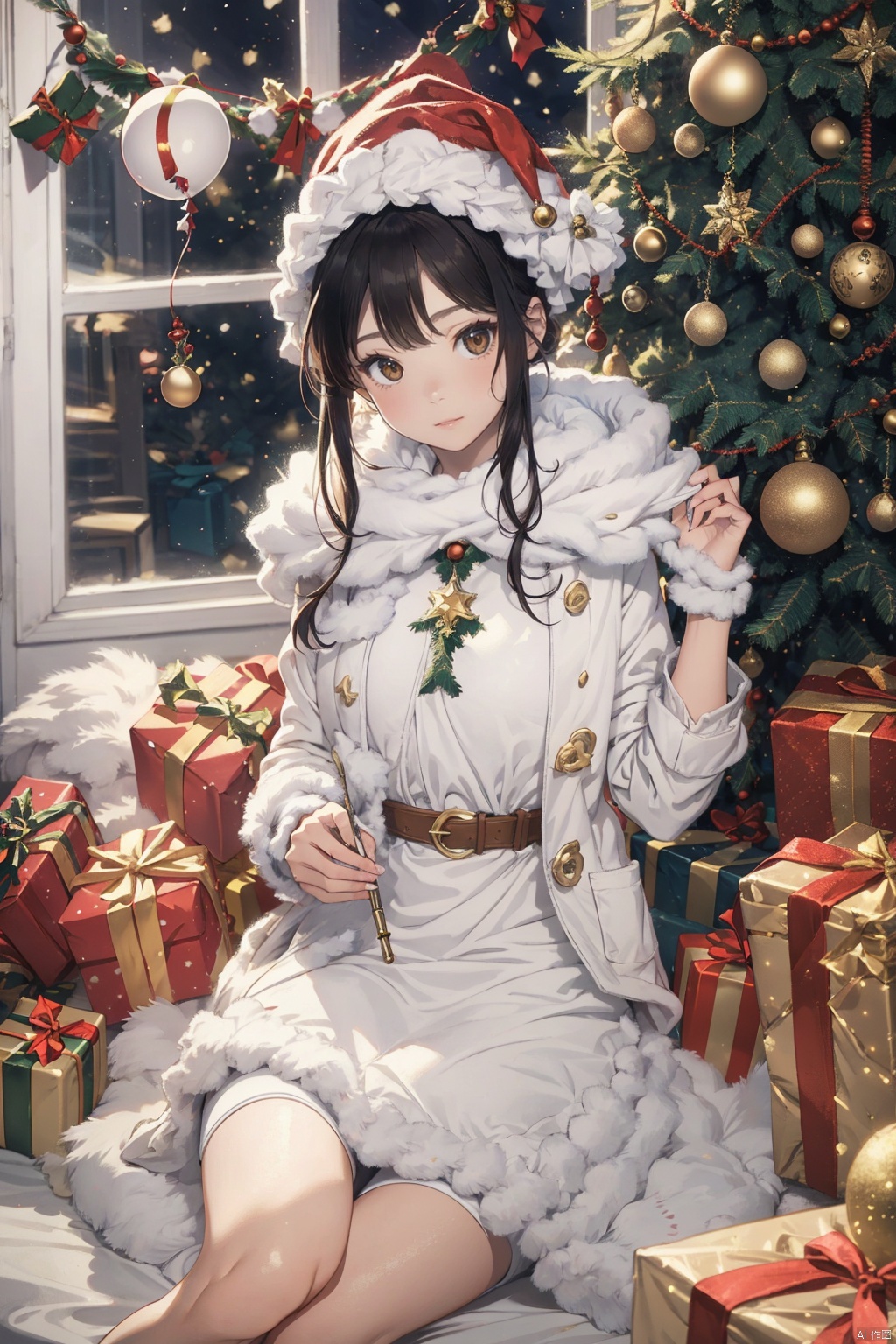 1girl,christmas theme,colorful balloons,(best quality),((masterpiece)),intricate detail,(masterpiece, high quality, best quality), 