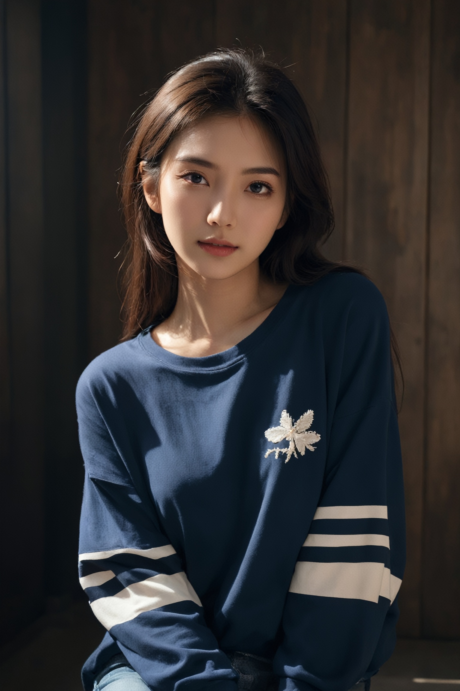  photographic of a Japanese girl or CGArt Mayfly\(model\), 20 years old, clear facial contour, upper body, looking at viewer, casual style, jeans, t-shirts, sneakers, hoodies, simple accessories, comfortable clothing
, BREAK, 35mm photograph, grainy, dynamic dramatic dark moody lighting, volumetric, shadows, Face Score