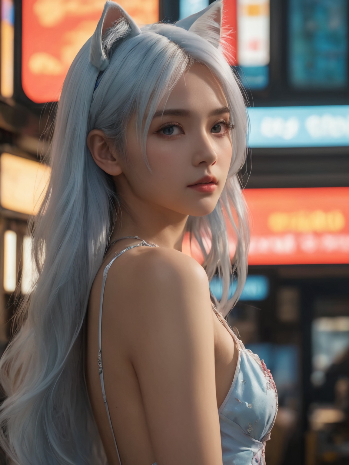  Solo, anime girl, full body,medium chest, Hyperdetailed school background, School, 
Detailed medium white hair braid, hair braid, Cat ears, beautiful, Detailed eyes, blue eyes, Side view, torso shot from waist, Thick lineart, Anxious, Hyperdetailed natural light, detailed reflection light, 
volumetric lighting maximalist photo illustration 64k, resolution high res intricately detailed complex, 
key visual, precise lineart, vibrant, panoramic, cinematic, masterfully crafted, 64k resolution, beautiful, stunning, ultra detailed, expressive, hypermaximalist, colorful, rich deep color, vintage show promotional poster, glamour, anime art, fantasy art, brush strokes,, 16k, UHD, HDR,(Masterpiece:1.5), Absurdres, (best quality:1.5), Anime style photo, Manga style, Digital art, glow effects, Hand drawn, render,octane render, cinema 4d, blender, dark, atmospheric 4k ultra detailed, cinematic sensual, Sharp focus, hyperrealistic, big depth of field, Masterpiece, colors, 3d octane render, concept art, trending on artstation, hyperrealistic, Vivid colors,, modelshoot style, (extremely detailed CG unity 8k wallpaper), professional majestic oil painting by Ed Blinkey, Atey Ghailan, Studio Ghibli, by Jeremy Mann, Greg Manchess, Antonio Moro, trending on ArtStation, trending on CGSociety, Intricate, High Detail, Sharp focus, dramatic,light master, Face Score