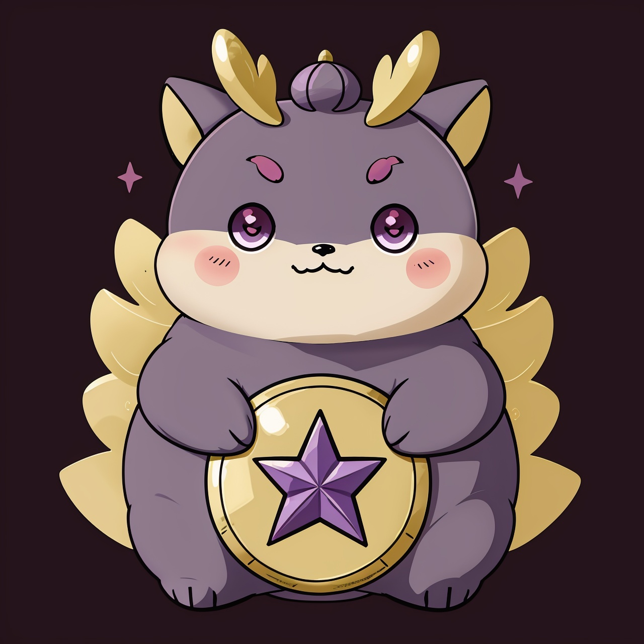 Purple Pokemon, cute, chubby, pentagram, gold ingot, 32k, high definition