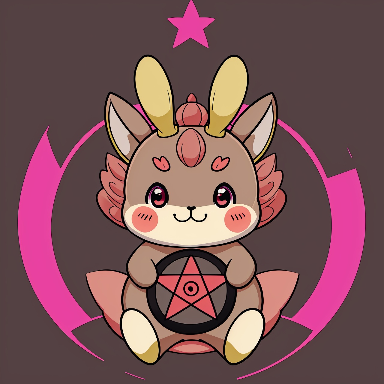 Rabbit, Blush, Eyes Closed, Full Body, No Humans, Black Pokemon, Smile, Solo, (Pentagram: 1.3) ☆,