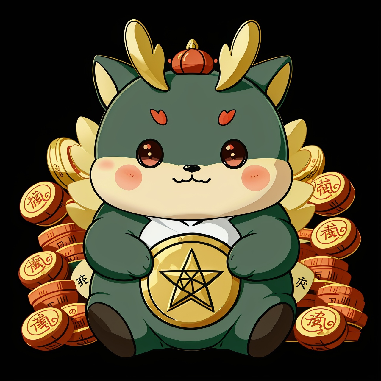 黑色Pokemon, cute, chubby, pentagram, gold ingot, 32k, high definition