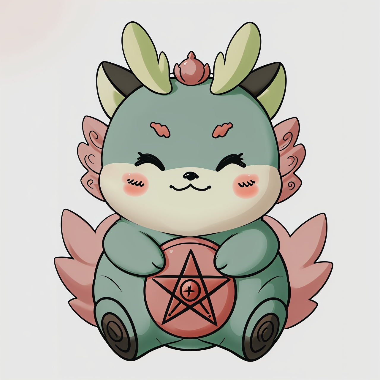  :3, blush, closed eyes, full body, gradient, gradient background, no humans, pokemon \(creature\), smile, solo,(Pentagram:1.3) ☆