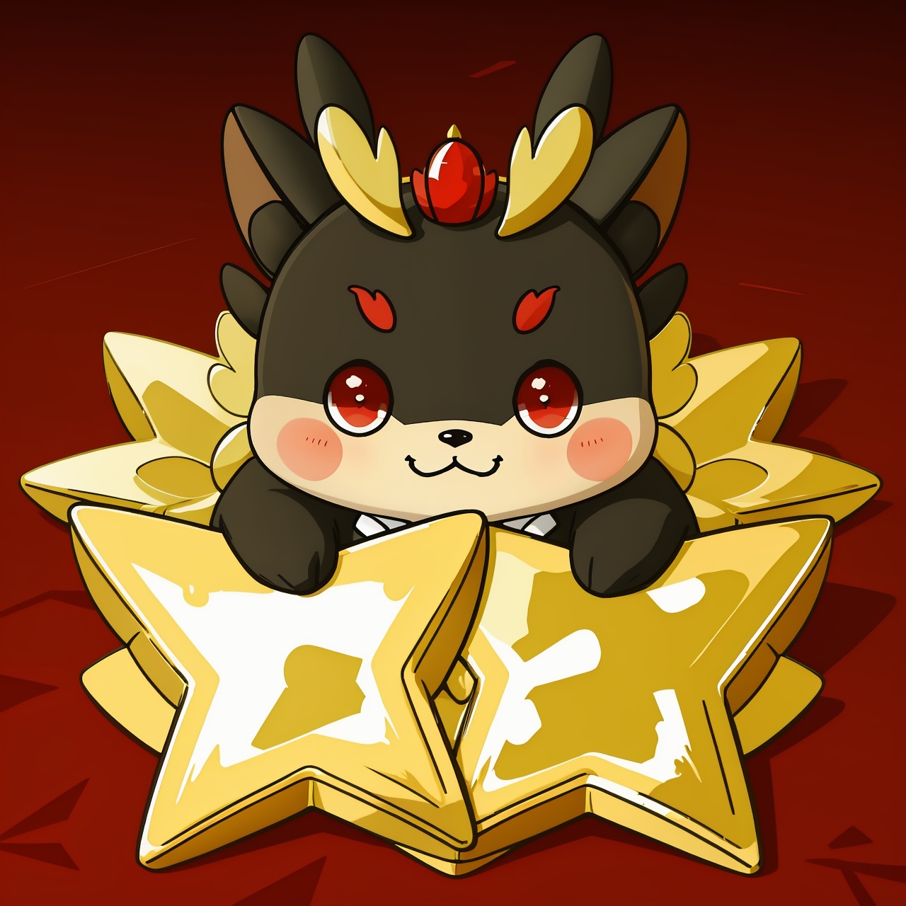 Black Pokemon, cute, five-pointed star, gold ingot, red mat, 32k, high definition