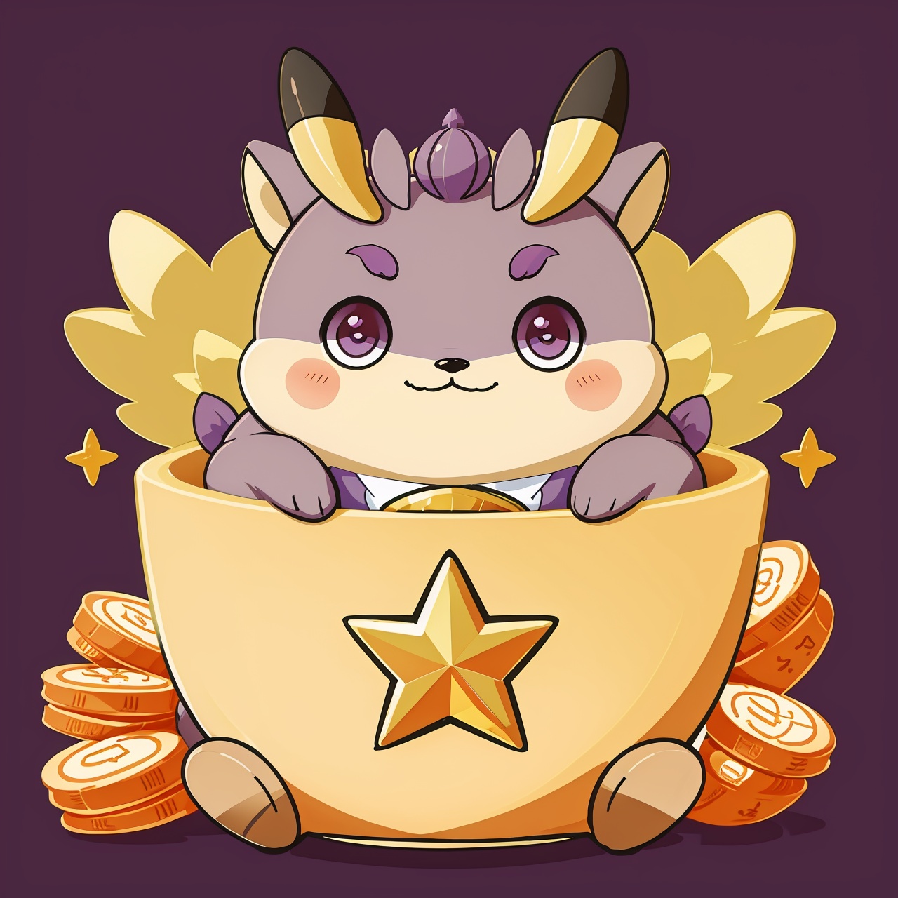 Purple Pokemon, cute, chubby, pentagram, gold ingot, 32k, high definition