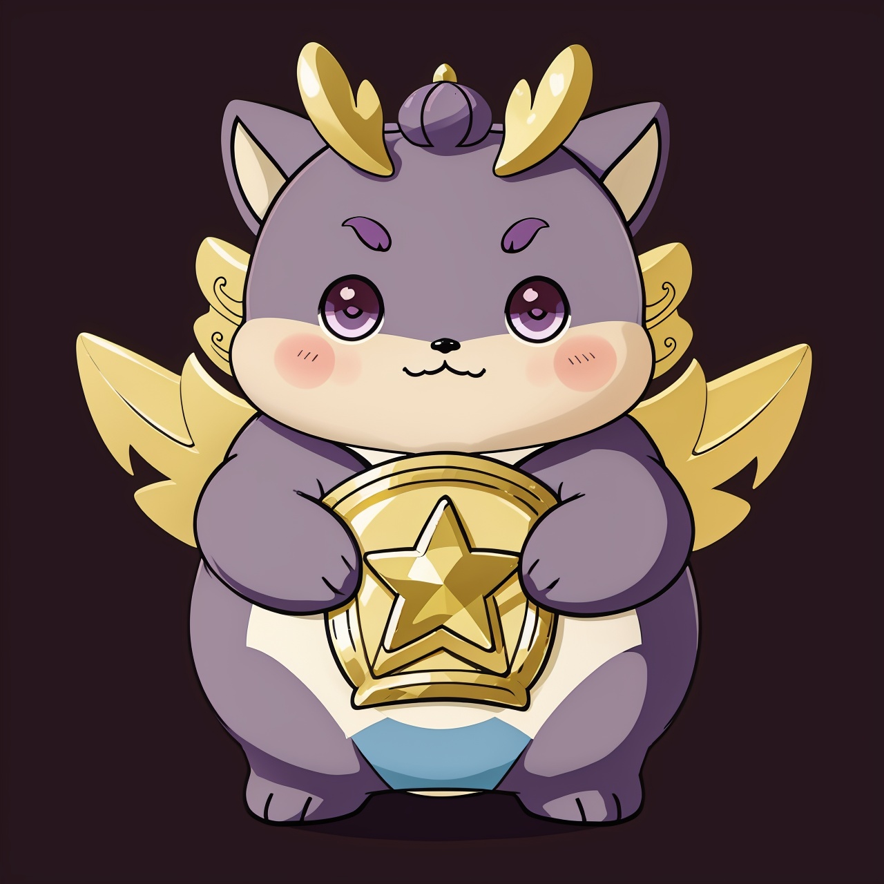 Purple Pokemon, cute, chubby, pentagram, gold ingot, 32k, high definition