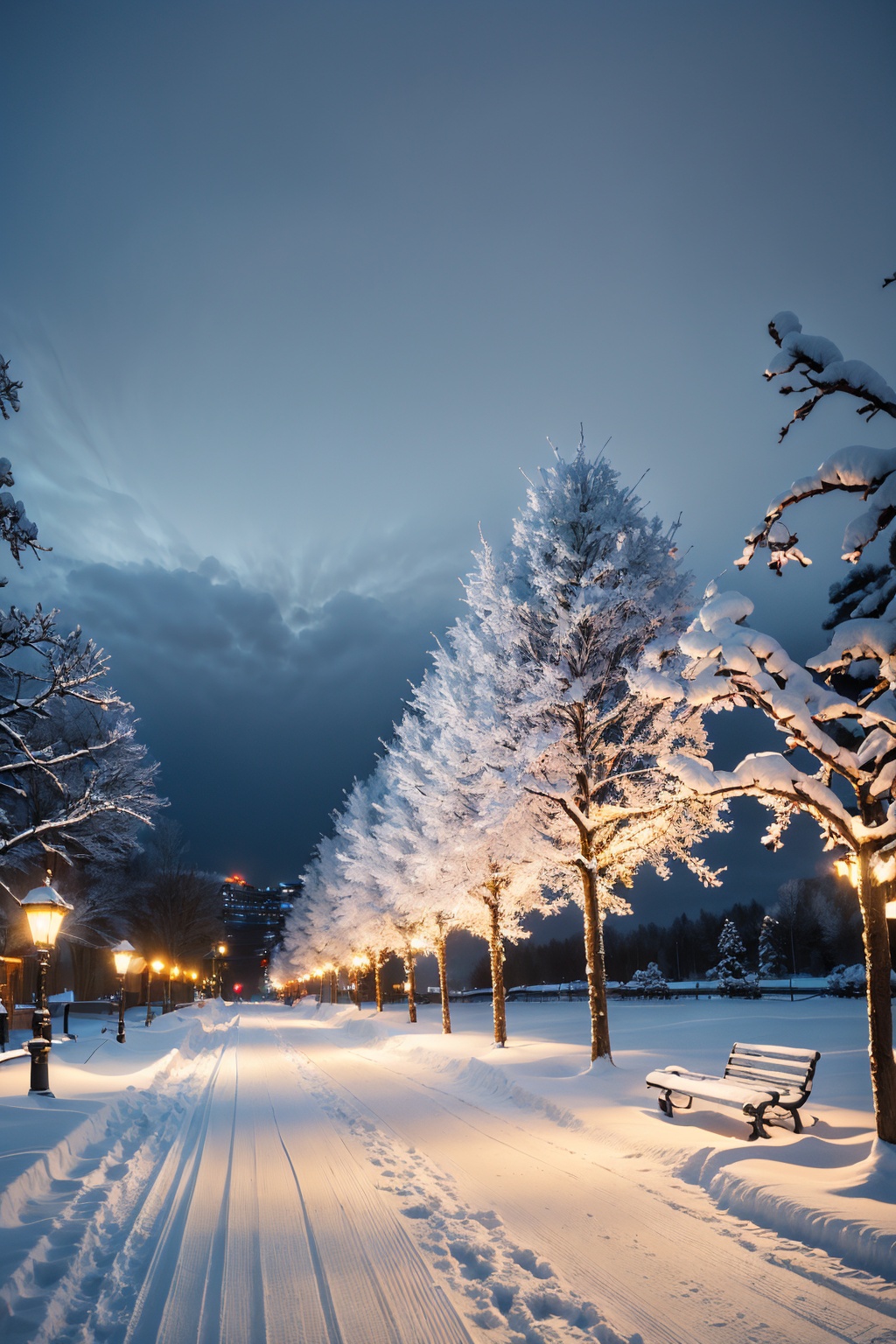  Best quality, 8k, cg,
snowy park with benches and street lights at night, a picture by Alexey Venetsianov, flickr, romanticism, beautiful winter area, snowy night, winter night, perfect lighting in a snow storm, winter park background, winter atmosphere, snowy winter, atmospheric cold lighting, beautiful snowy landscape, winter in the snow, winter photograph, beautiful wallpaper, winter snow