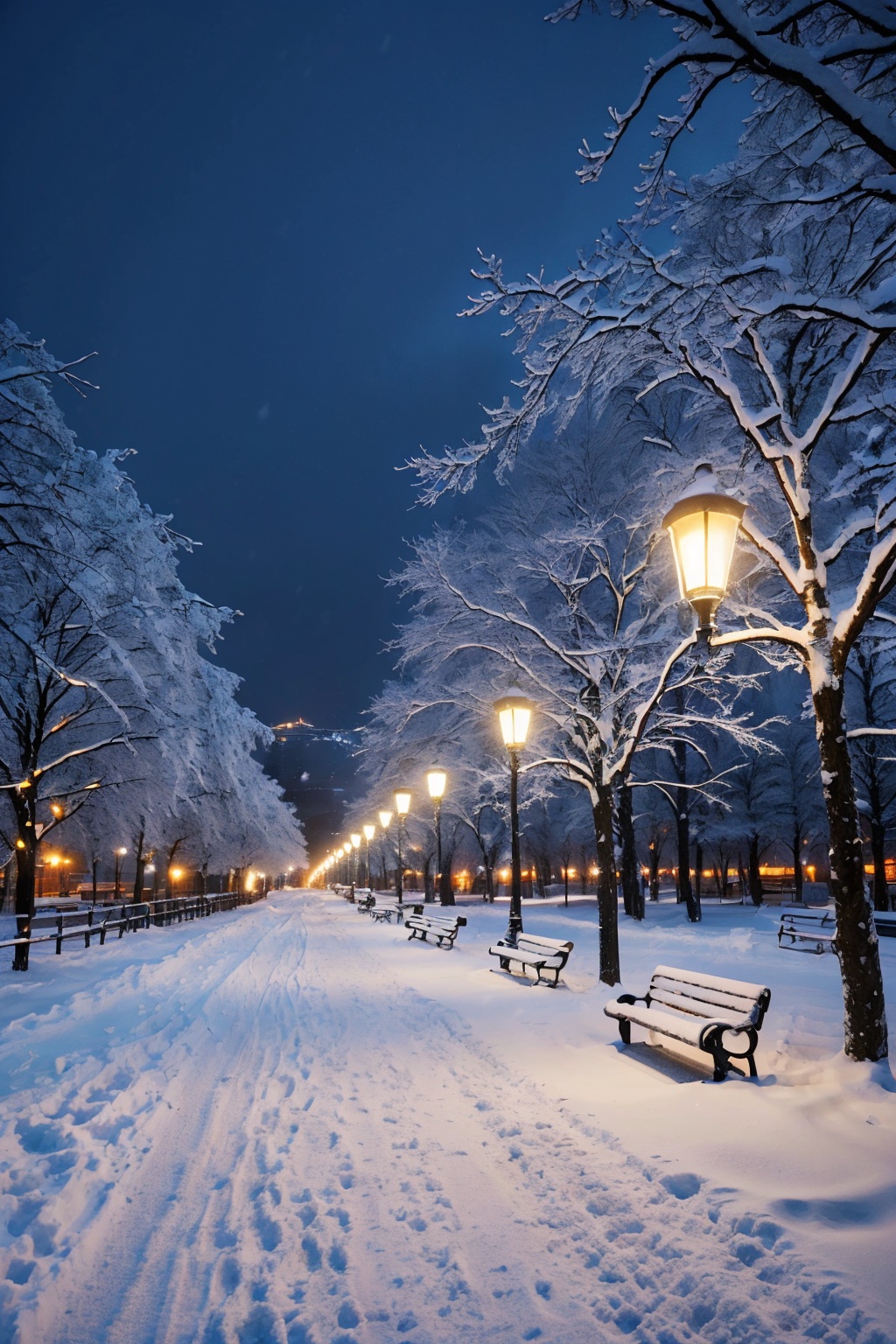  Best quality, 8k, cg,
snowy park with benches and street lights at night, a picture by Alexey Venetsianov, flickr, romanticism, beautiful winter area, snowy night, winter night, perfect lighting in a snow storm, winter park background, winter atmosphere, snowy winter, atmospheric cold lighting, beautiful snowy landscape, winter in the snow, winter photograph, beautiful wallpaper, winter snow