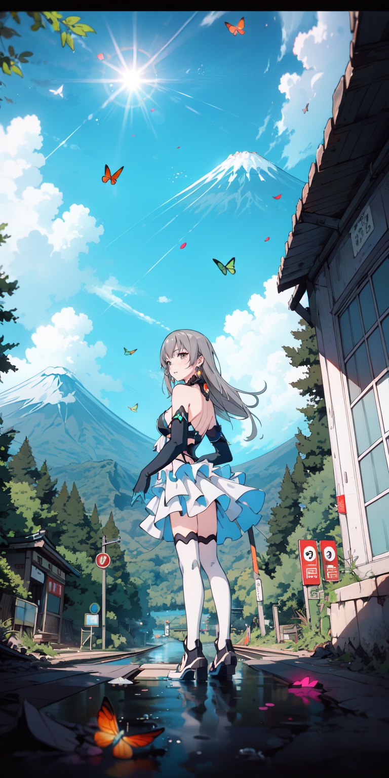  realistic, octane render, 3D CG, [(simple background:1.6)::5],Dynamic angle,[Bottle bottom], (1girl:1.3), art by makoto shinkai (flat color:1.3),colorful,floating colorful wind,(Highest picture quality), (Master's work), (Detailed eye description),(imid shot,macro shot:1.25),(8K wallpaper), (Detailed face description),depth of field,(lens flare),floating colorful water, (floating colorful mount fuji:1.3),floating colorful traffic light,roadblock,railing,ruins,moss,floating rain,stream,wilderness,small dust, ((breeze)), wind, summer,sunlight, (railway:1.3), (blurry background), road by the sea,ruins,station, (An abandoned roadside station:1.5) ,Mountains and forests,water,wading,partially_submerged,(Strong sunlight:1.2),(Altocumulus:1.2),bird, butterfly, falling petals, (from back,from below:1.1), (fisheye:1.2), full body,standing,looking back, looking to the side,
wlop style,wlop,
\\\\\\\\\\\\\\\\\\\\\\\\\\\\\\\\\\\\\\
zhenli, 1girl, gloves, bronya zaychik, jewelry, grey hair, earrings, elbow gloves, white thighhighs, dress, bare shoulders, bangs, grey eyes, long hair,silver_hair,
\\\\\\\\\\\\\\\\\\\\\\\\\\\\\\\\\\\\\
,full_body,1girl, 1 girl, beautiful face, haoche, large_breast, wlop, new syq
