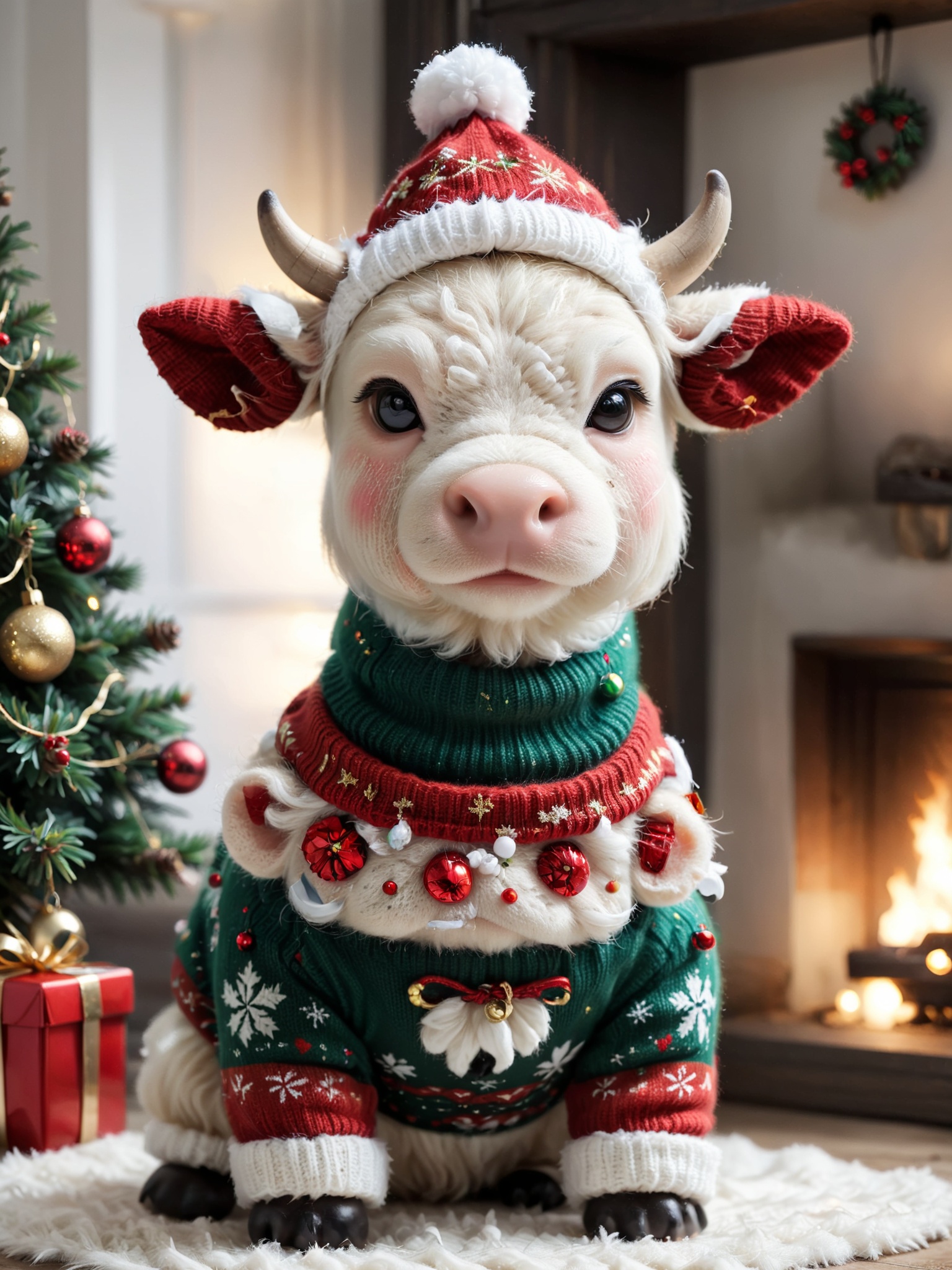 cute Christmas cow,wearing Christmas Sweater,