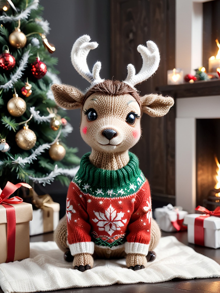 cute Christmas reindeer,wearing Christmas Sweater,