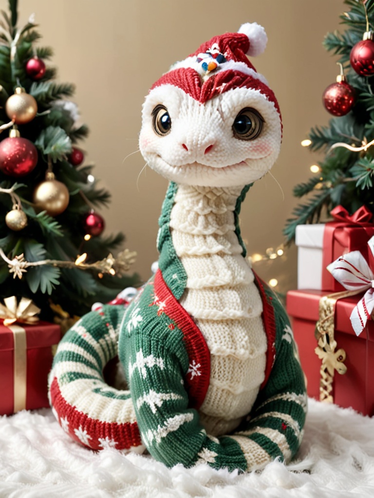 cute Christmas snake,wearing Christmas Sweater,(no wings:1.5),