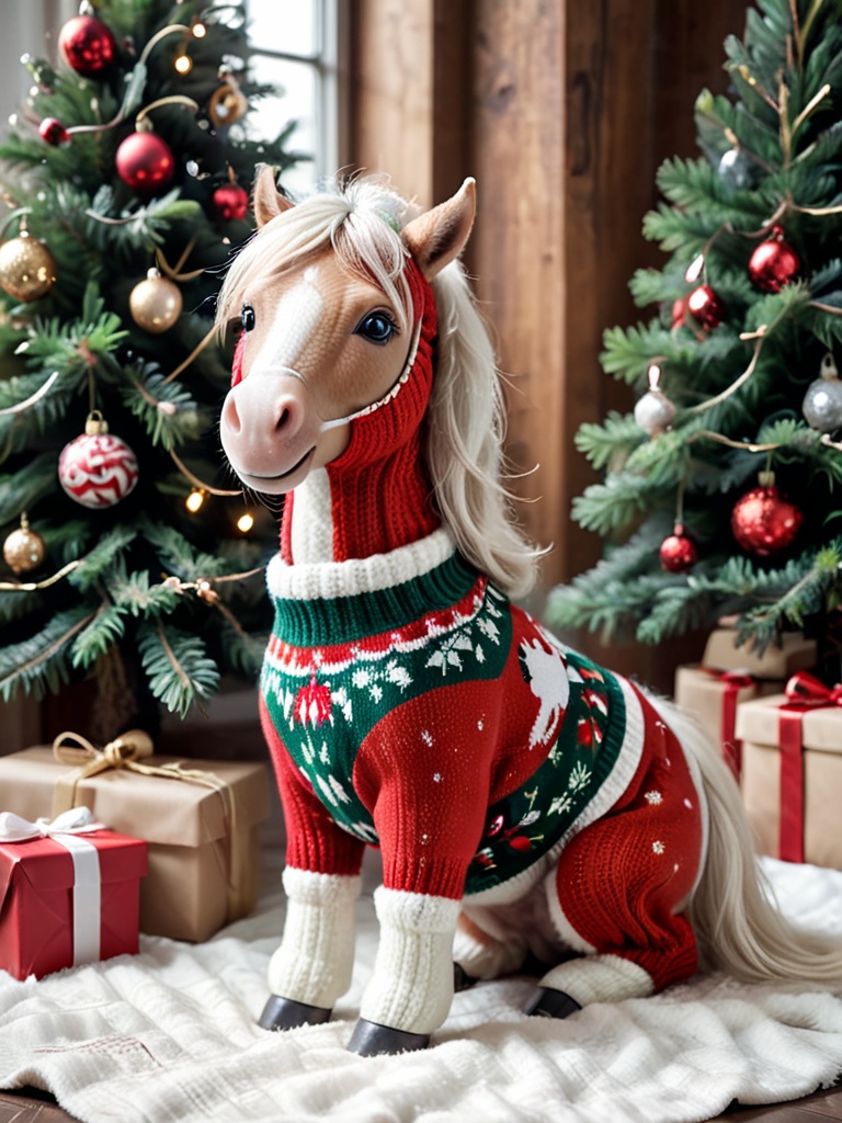 cute Christmas horse,wearing Christmas Sweater,