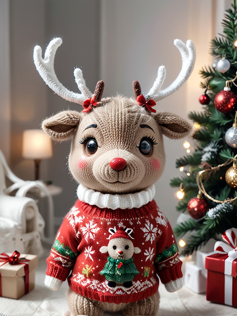 cute Christmas reindeer,wearing Christmas Sweater,