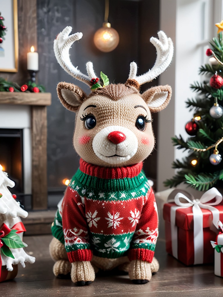 cute Christmas reindeer,wearing Christmas Sweater,