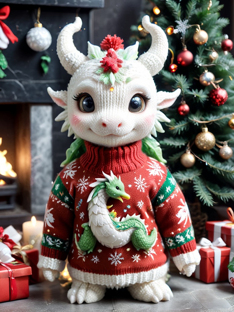 cute Christmas Chinese dragon,wearing Christmas Sweater,