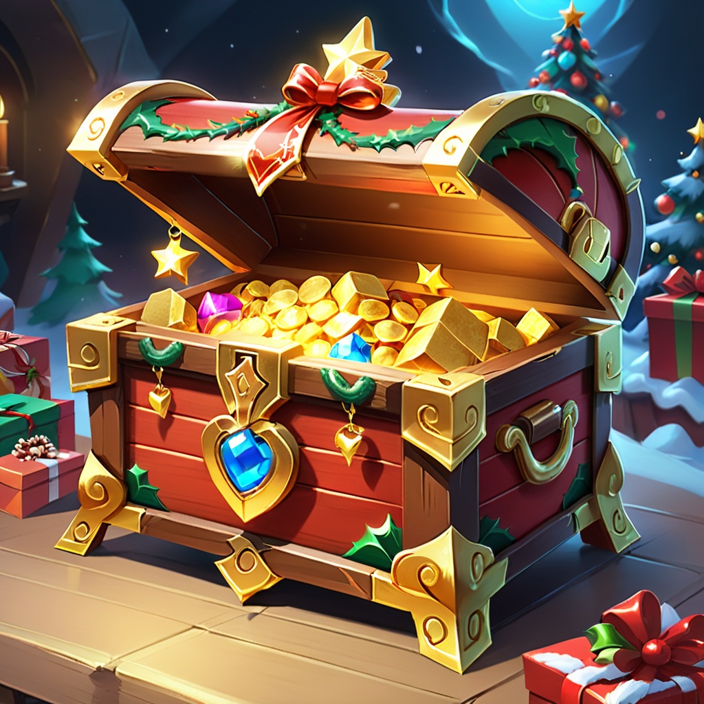 Game props, (Christmas themed mysterious treasure chest: 1.5) Exquisite treasure chest filled with Christmas gifts.