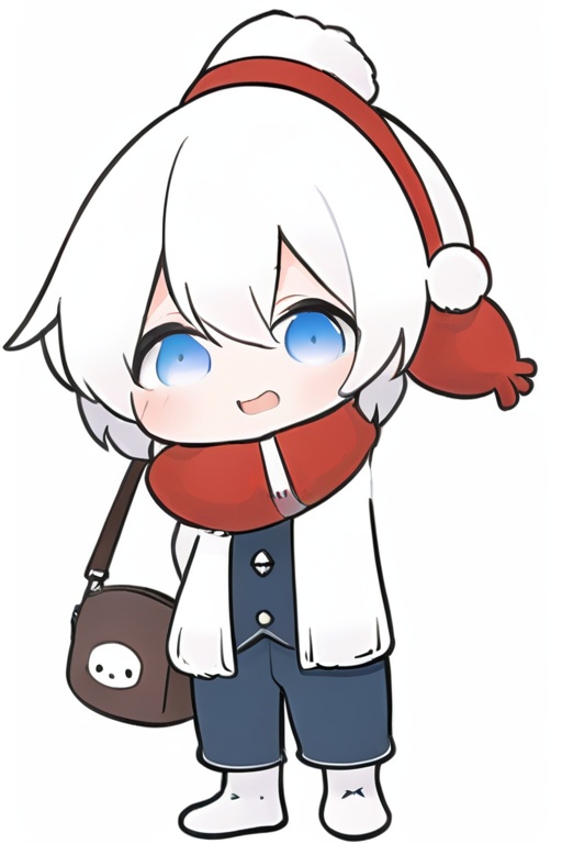  white hair,boy,cute,short hair,chibi,handsome,irotoridori no sekai,hair scarf,bag overhead,000006,围巾小孩