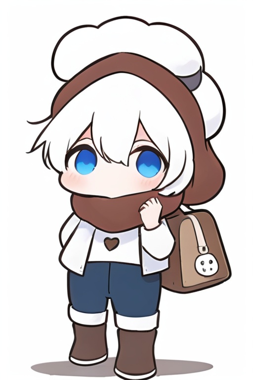  white hair,boy,cute,short hair,chibi,handsome,irotoridori no sekai,hair scarf,bag overhead,000006,围巾小孩