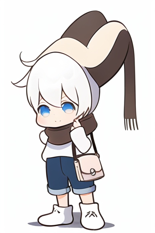  white hair,boy,cute,short hair,chibi,handsome,irotoridori no sekai,hair scarf,bag overhead,000006,围巾小孩