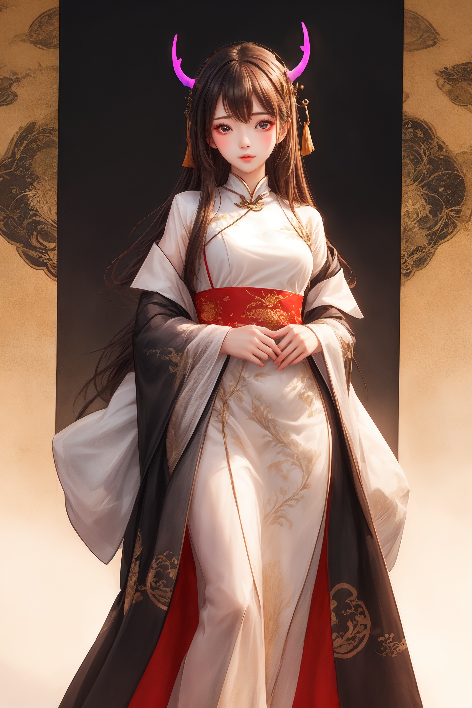  1girl,in the dark, shining hair,flu,Fluorescent antlers,long dress, (((masterpiece,best quality))),see through, yinyou,((chinese clothes theme)),upper body, hanfu