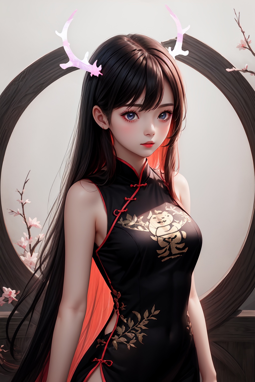  1girl,in the dark, shining hair,flu,Fluorescent antlers,long dress, (((masterpiece,best quality))),see through, yinyou,((chinese clothes theme)),upper body,