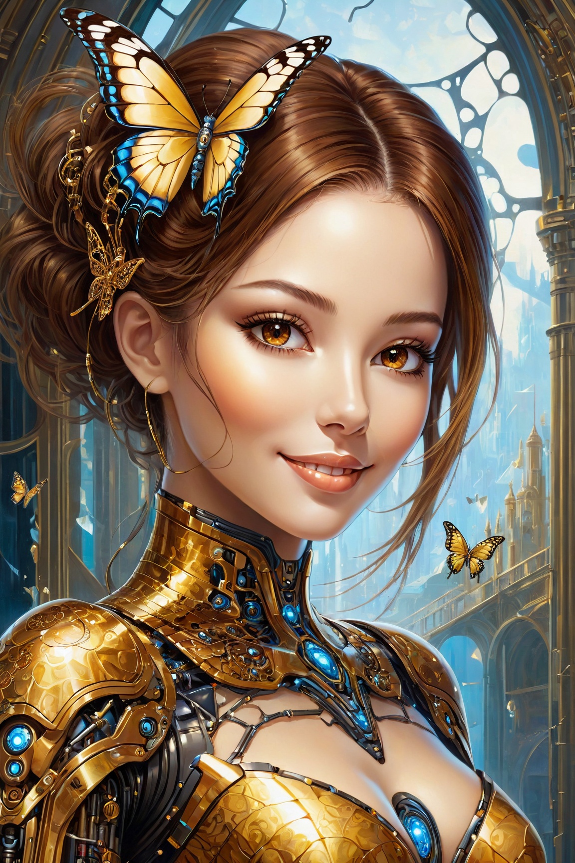 A (highly detailed,  elegant) portrait that seamlessly combines elements of digital photography and surreal painting. The...