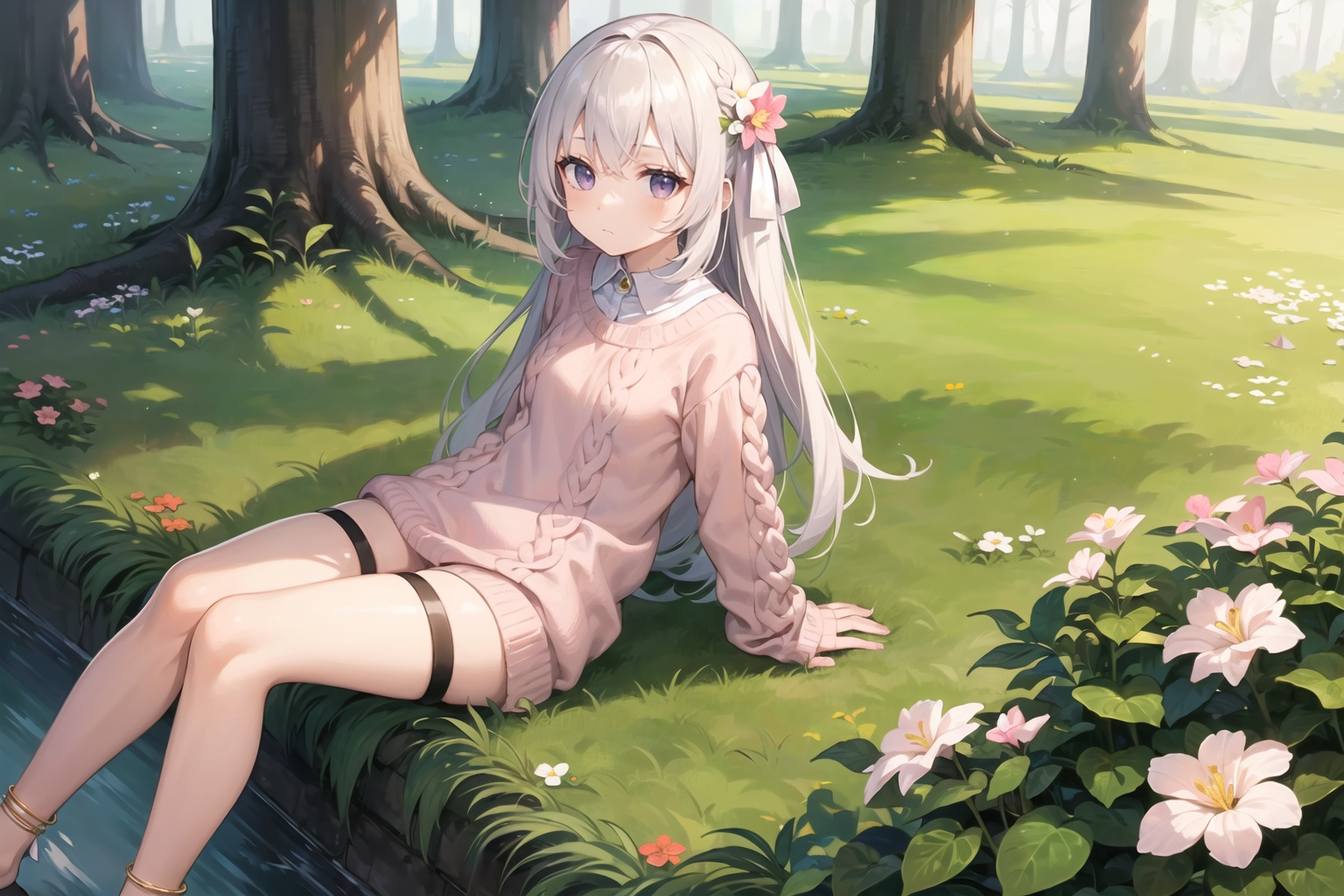 female child,  forest,  hair flower on Tensor.Art