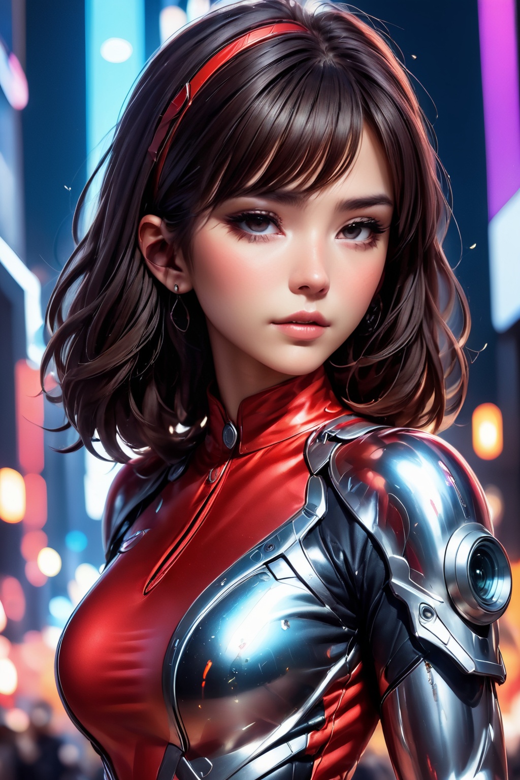 1 girl,  fiery red jacket,  tight suit on Tensor.Art