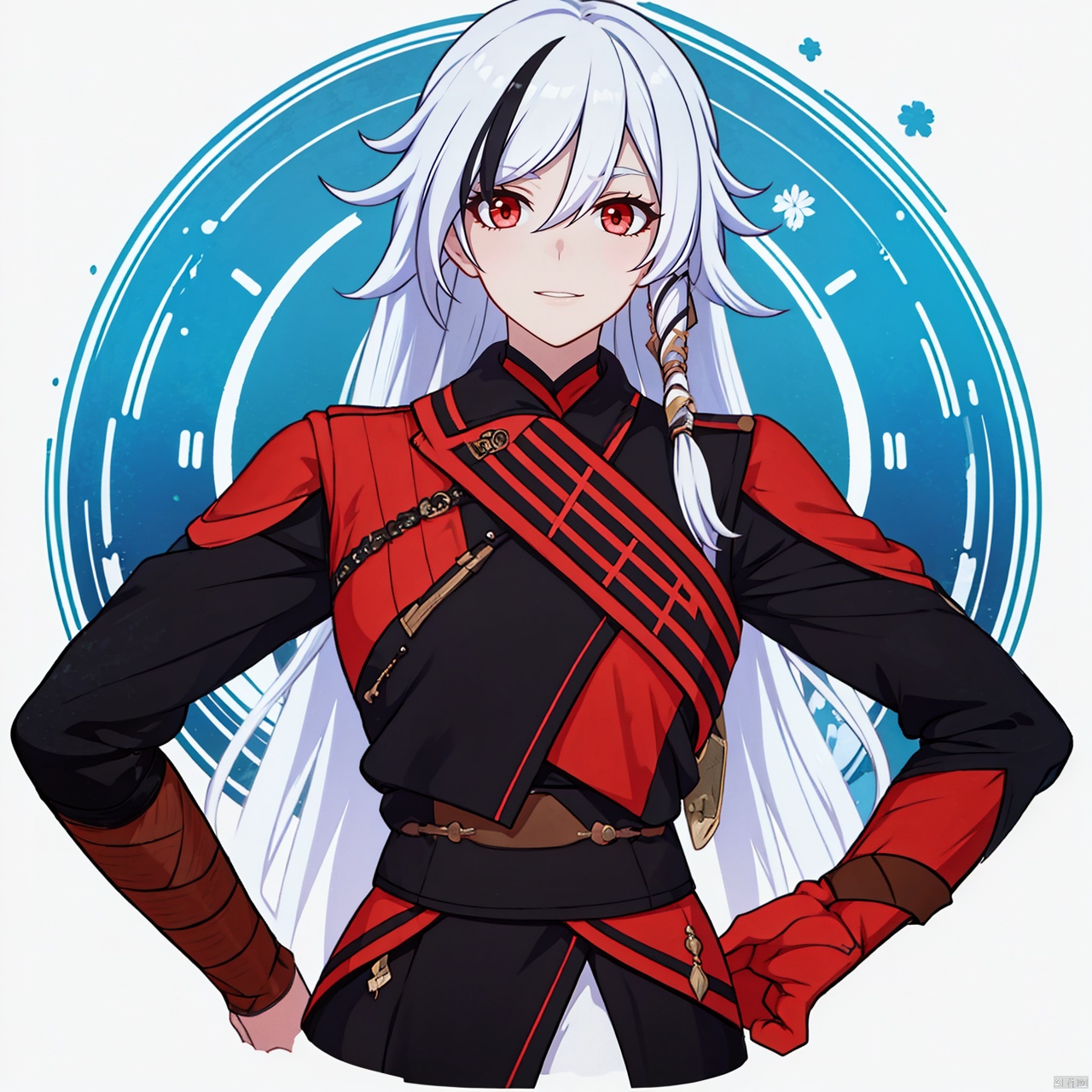  (masterpiece:1.3), (the best quality:1.2), (super fine illustrations:1.2), (Masterpiece), high quality, high detail, ((white background:1.2)), looking at viewer, (SOLO:1.4), outline, , simple background,grin,low ponytail,blanket,belt,silver hair,low-tied long hair,messy hair,two-tone hair,streaked hair,jewelry,leather,long hair,bandages,white hair,black hair,red eyes,red rope,red legwear,fu hua,hakama,armor,brown footwear,high heel boots,jacket,dress,toeless legwear,arm wrap,sarashi,high heels,gradient hair,long sleeves,multicolored hair,braid,gloves,pants,earrings,1girl,bangs,closed mouth,expressionless,hair between eyes,hair ornament,long hair, Anime