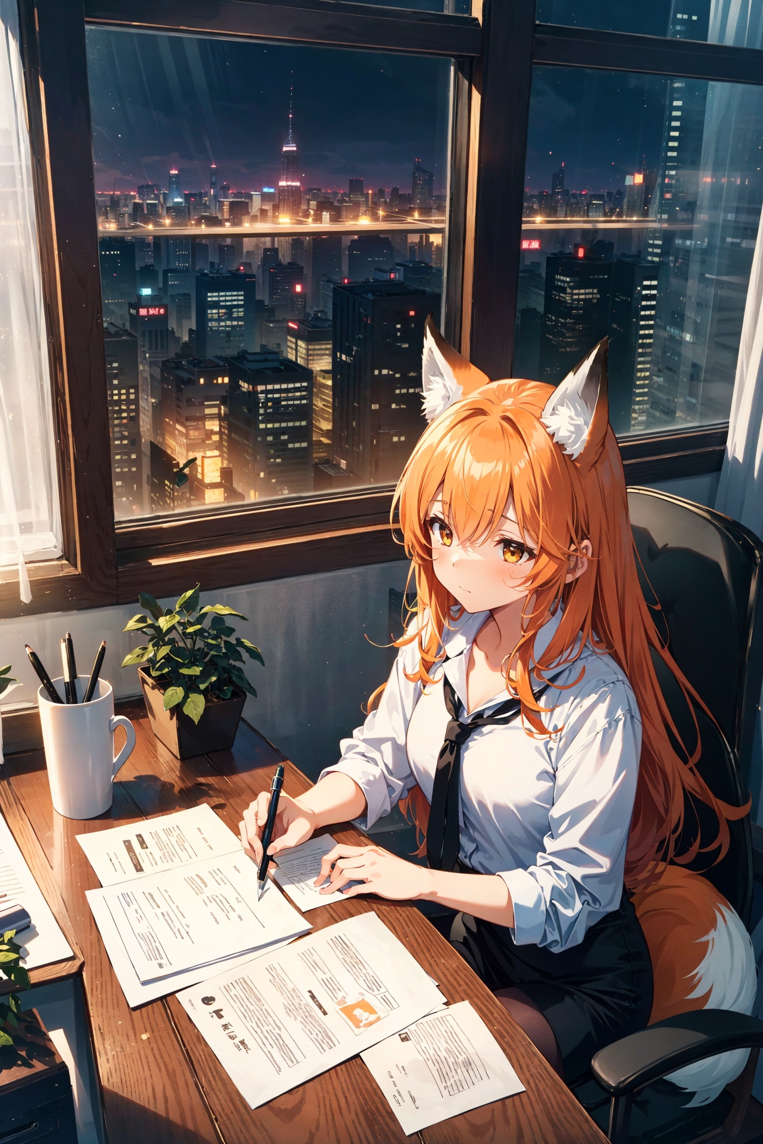 1girl,  fox girl,  orange hair on Tensor.Art