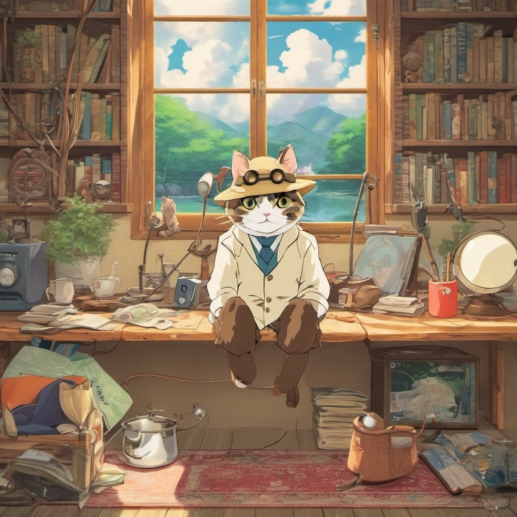 Studio ghibli anime,  a cat as detective gadget,  anime style on Tensor.Art