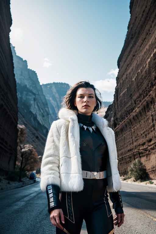 wo_millajov01,  a female warrior,  in front of a canyon on Tensor.Art