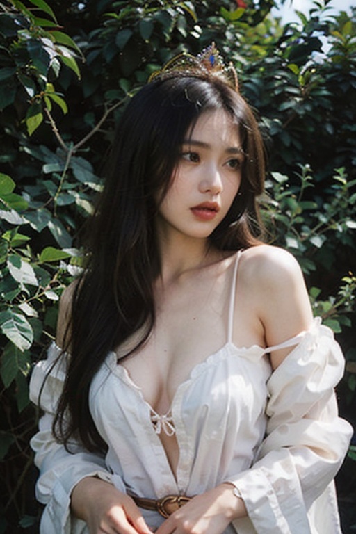 ultra detailed druid goddess with a crown made out of pure light,  kind-hearted with a penetrating gaze,  golden glow on T...