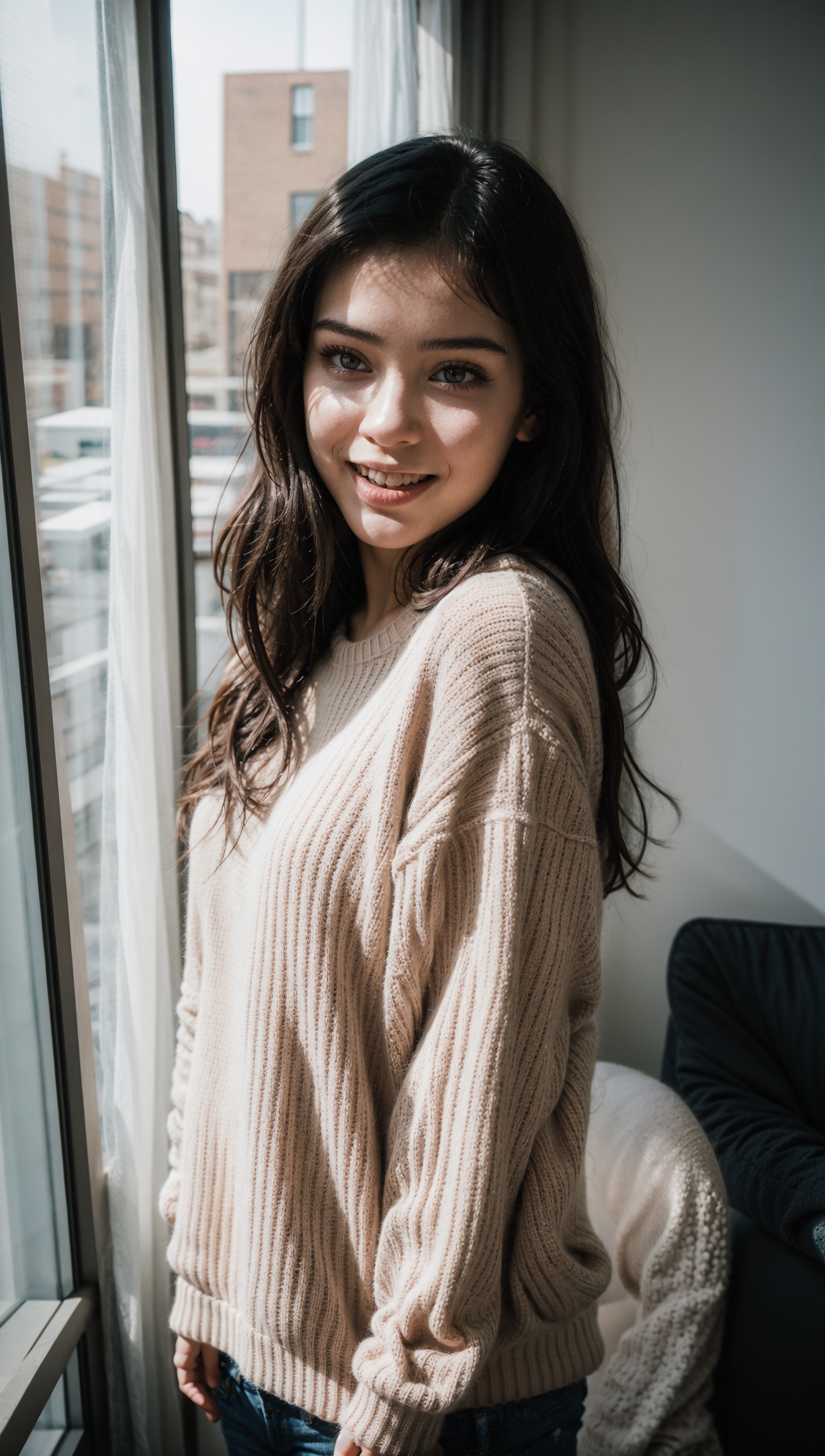 edgy pinterest woman,  20 years old,  wearing a oversized sweater on Tensor.Art